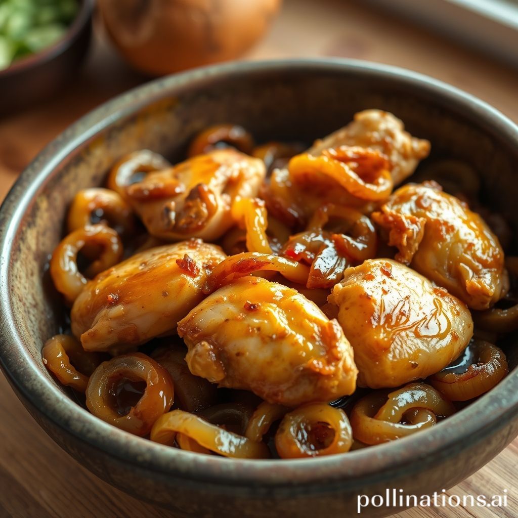 Pollo Encebollado con Arroz Integral y Verduras