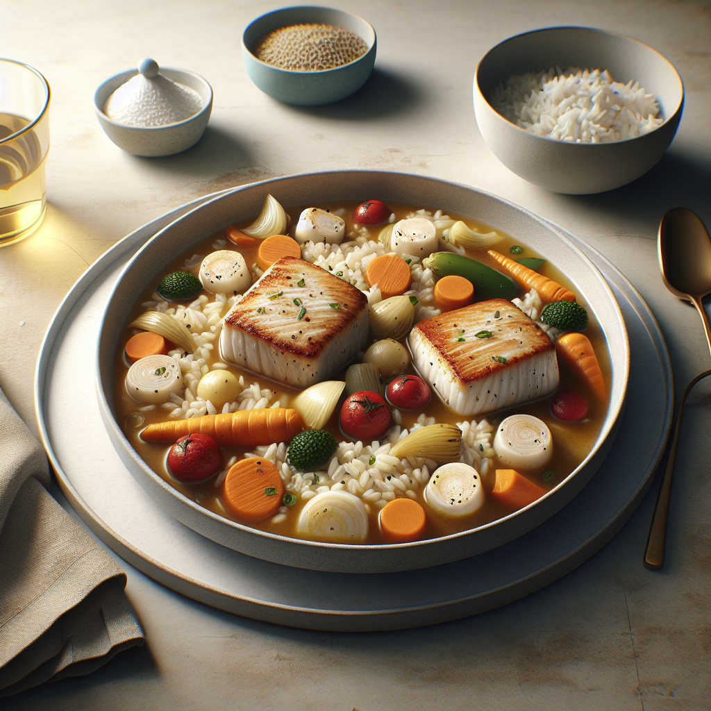 Arroz Caldoso con Medallones de Merluza y Verduras Congeladas