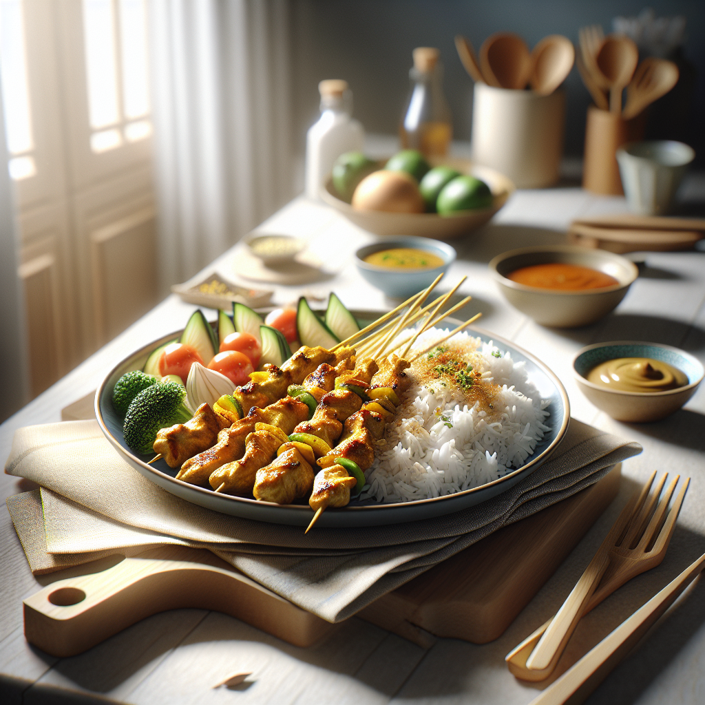 Satay de Pollo con Arroz y Hortalizas que Sorprende