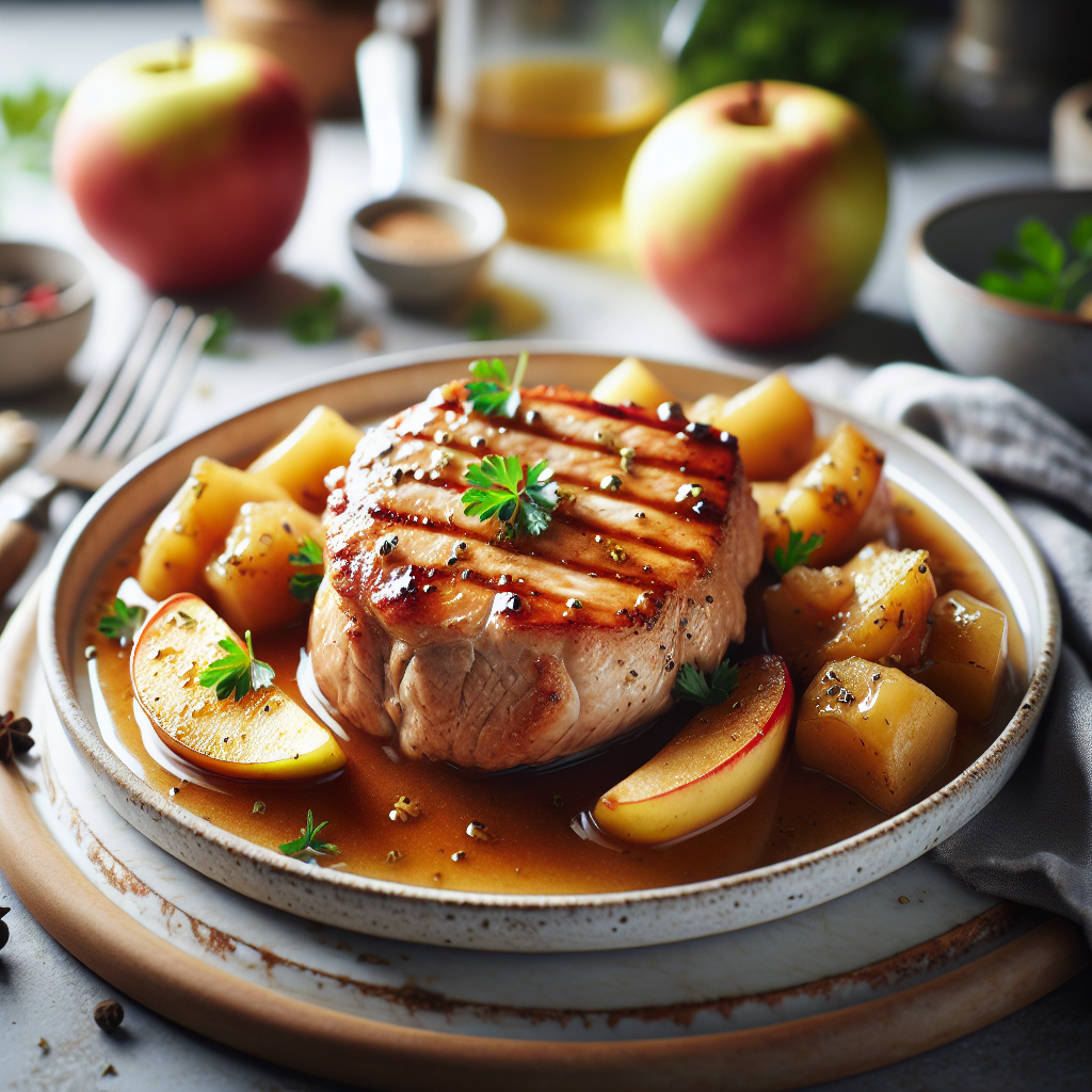 Solomillo de cerdo jugoso en salsa de manzana