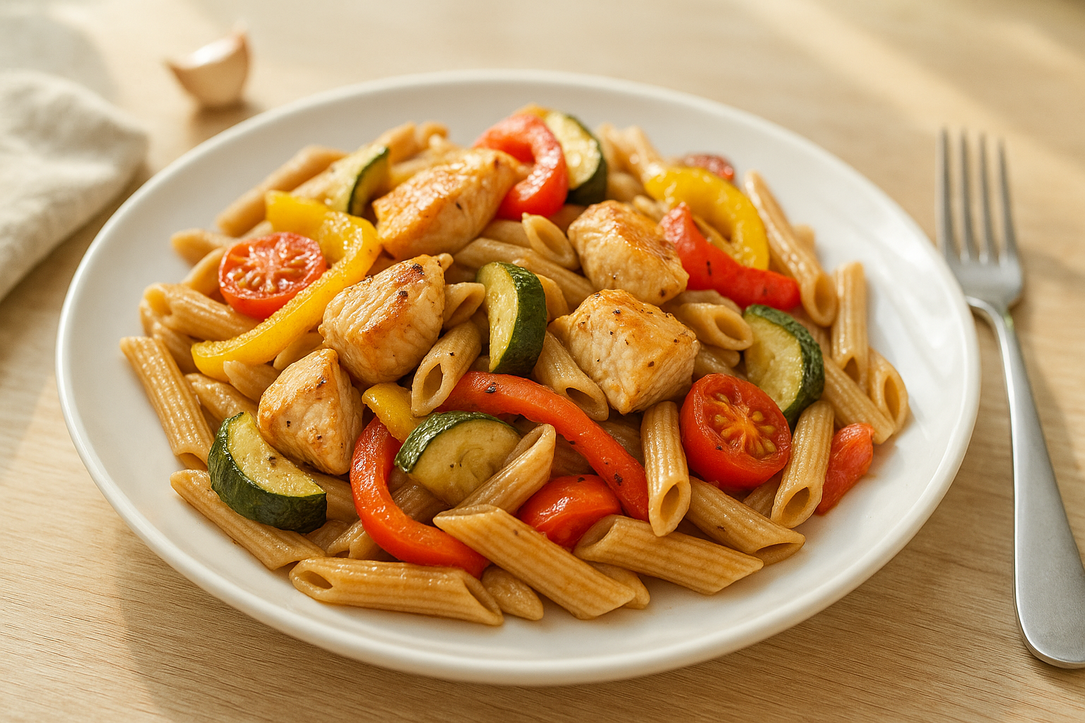 Pasta Integral con Pollo y Verduras Asadas: Un Éxito Nutritivo