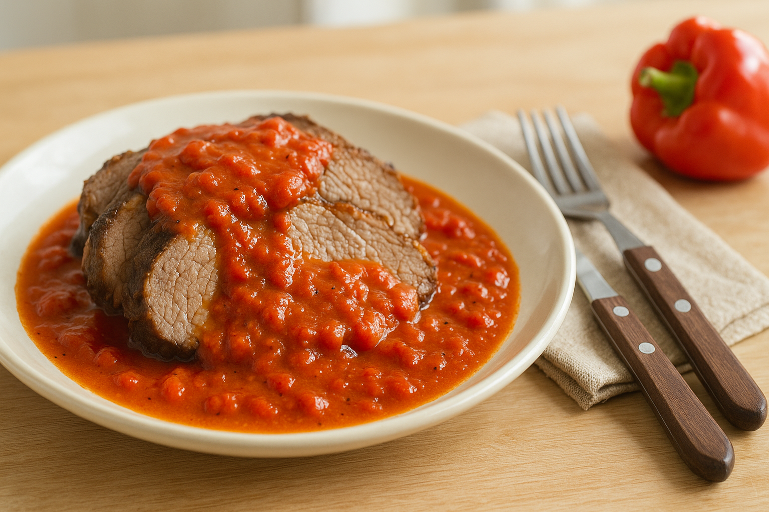 Asado de Carne con Salsa de Pimientos que Sorprenderá a Todos