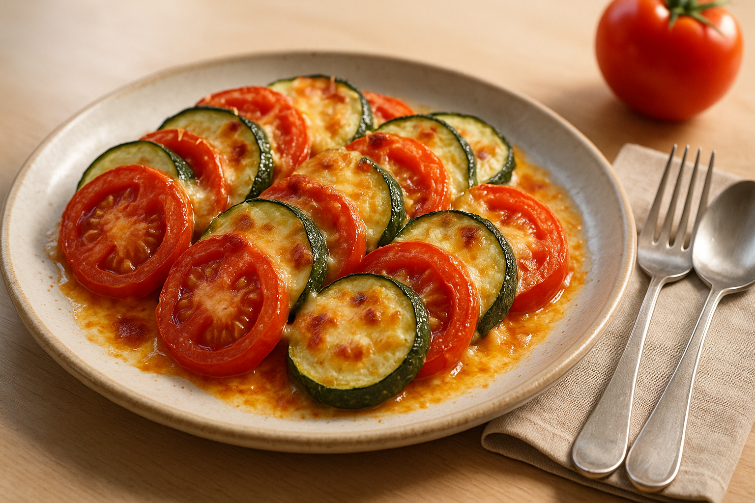 Calabacín gratinado irresistible con tomate y queso