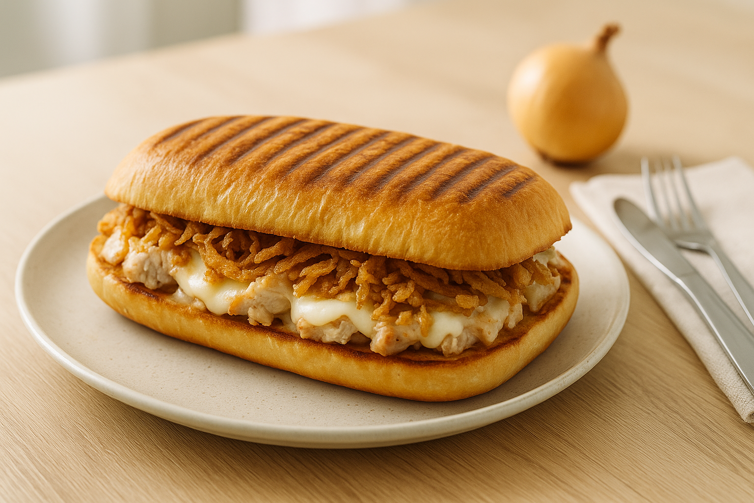 Panini de Pollo con Mozzarella y Cebolla Crujiente en Air Fryer