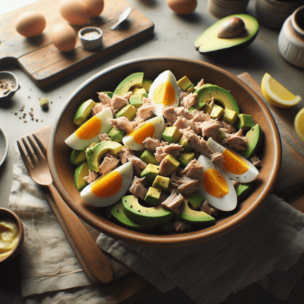Plato de Ensalada de Atún, Huevo y Aguacate