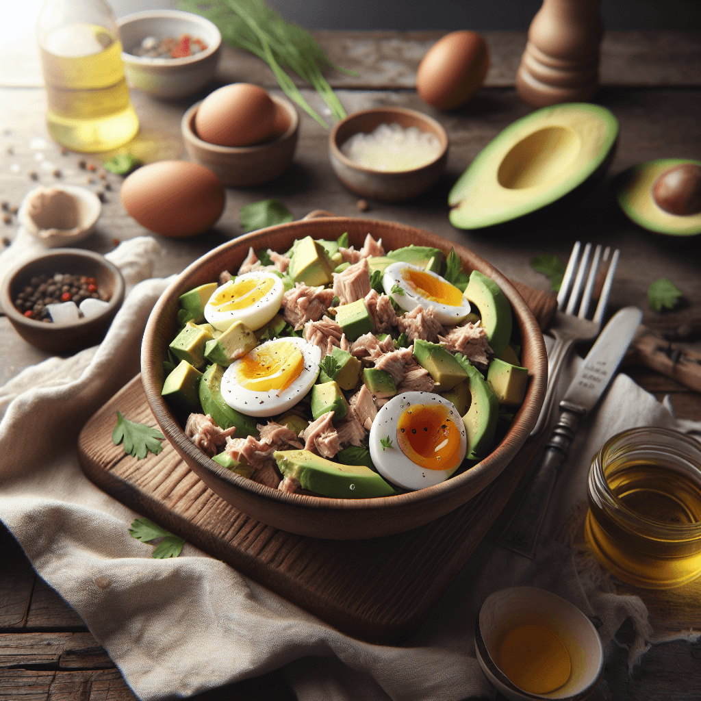 Plato de Ensalada de Atún, Huevo y Aguacate