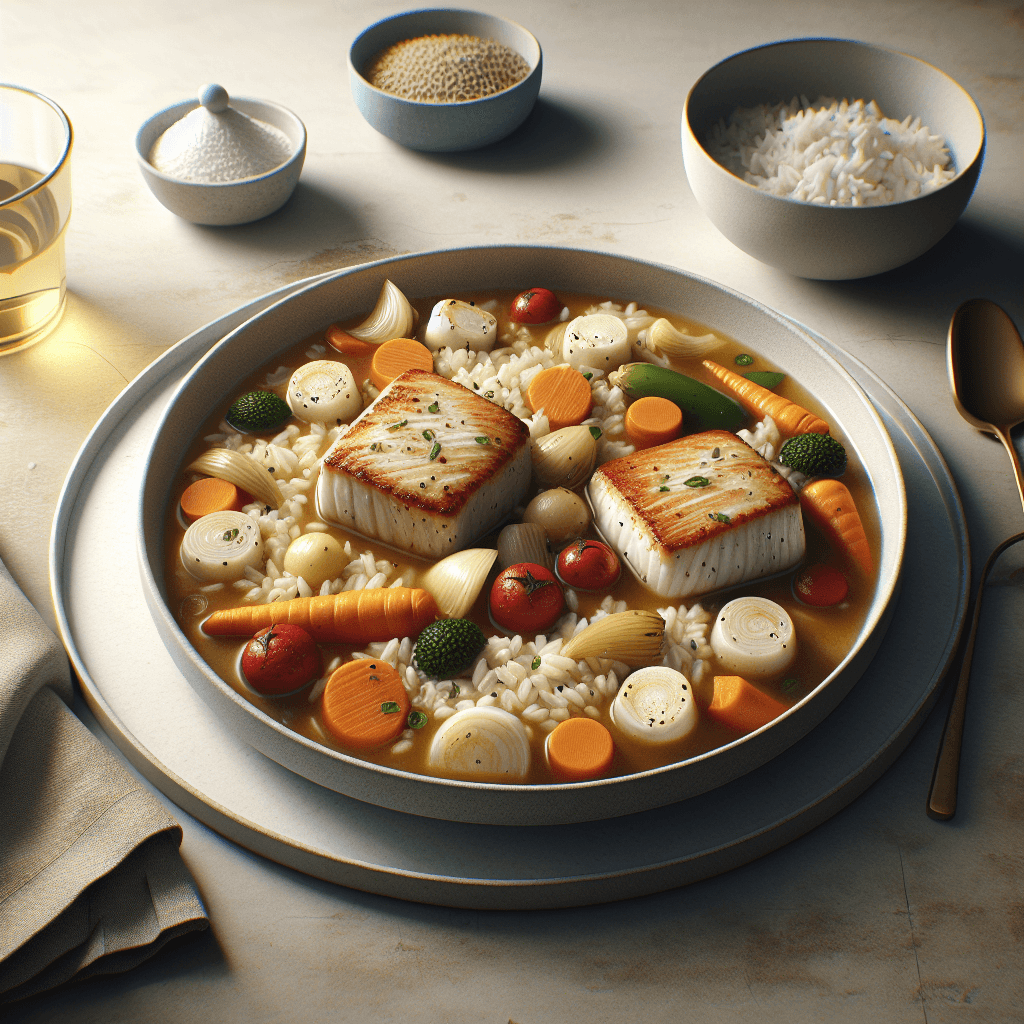 Plato de Arroz Caldoso con Medallones de Merluza y Verduras Congeladas