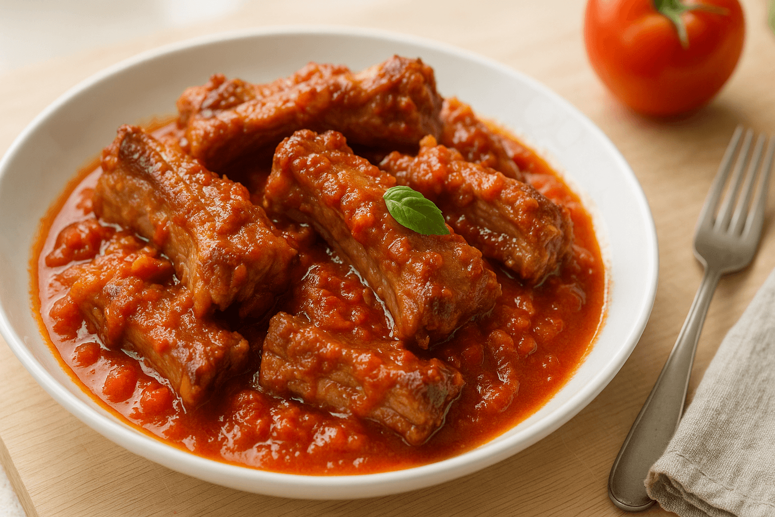 Plato de Costillas de cerdo al tomate irresistibles