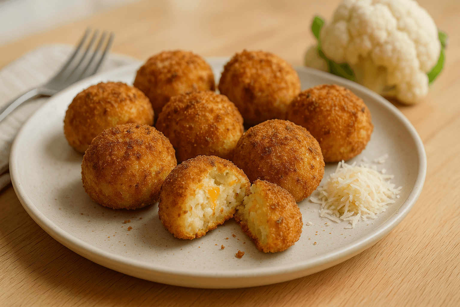 Plato de Croquetas de Coliflor con Cheddar y Parmesano en la Freidora de Aire