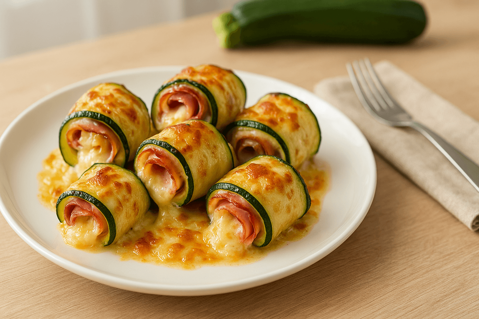Plato de Rollitos de calabacín con jamón y queso irresistibles en air fryer