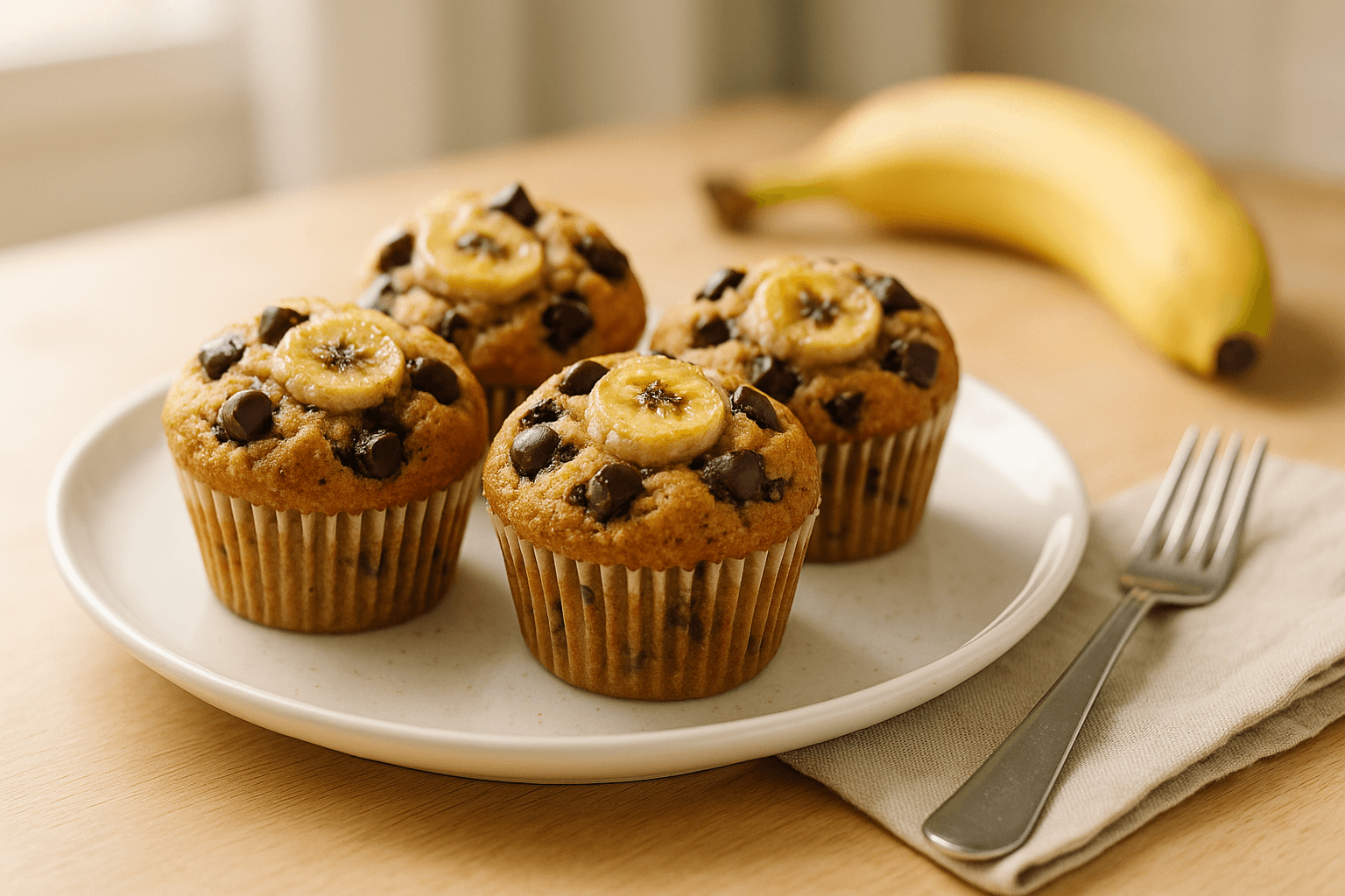 Plato de Muffins de plátano y chocolate irresistibles en air fryer