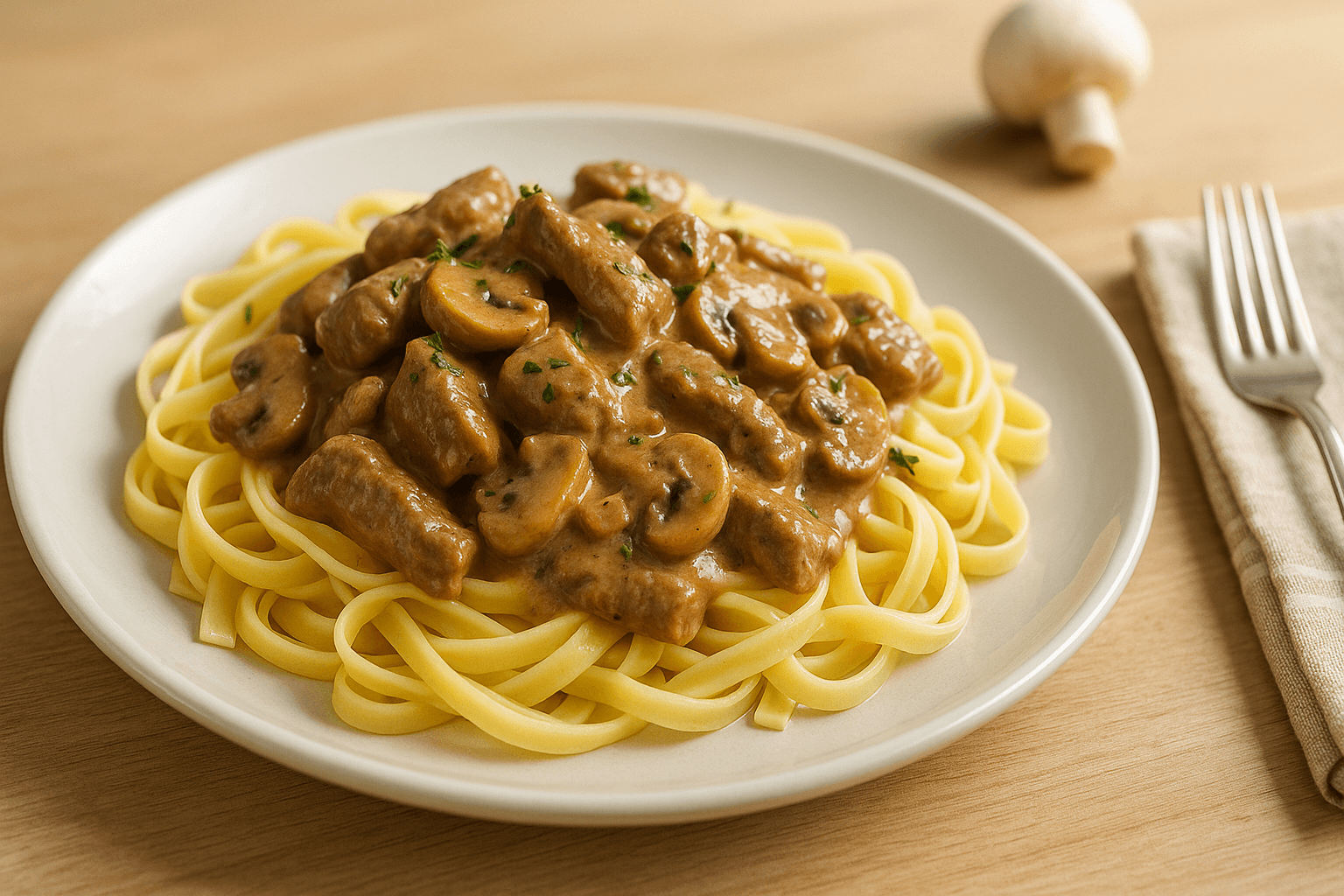 Plato de Solomillos Stroganoff con Tallarines: Un Clásico Renovado