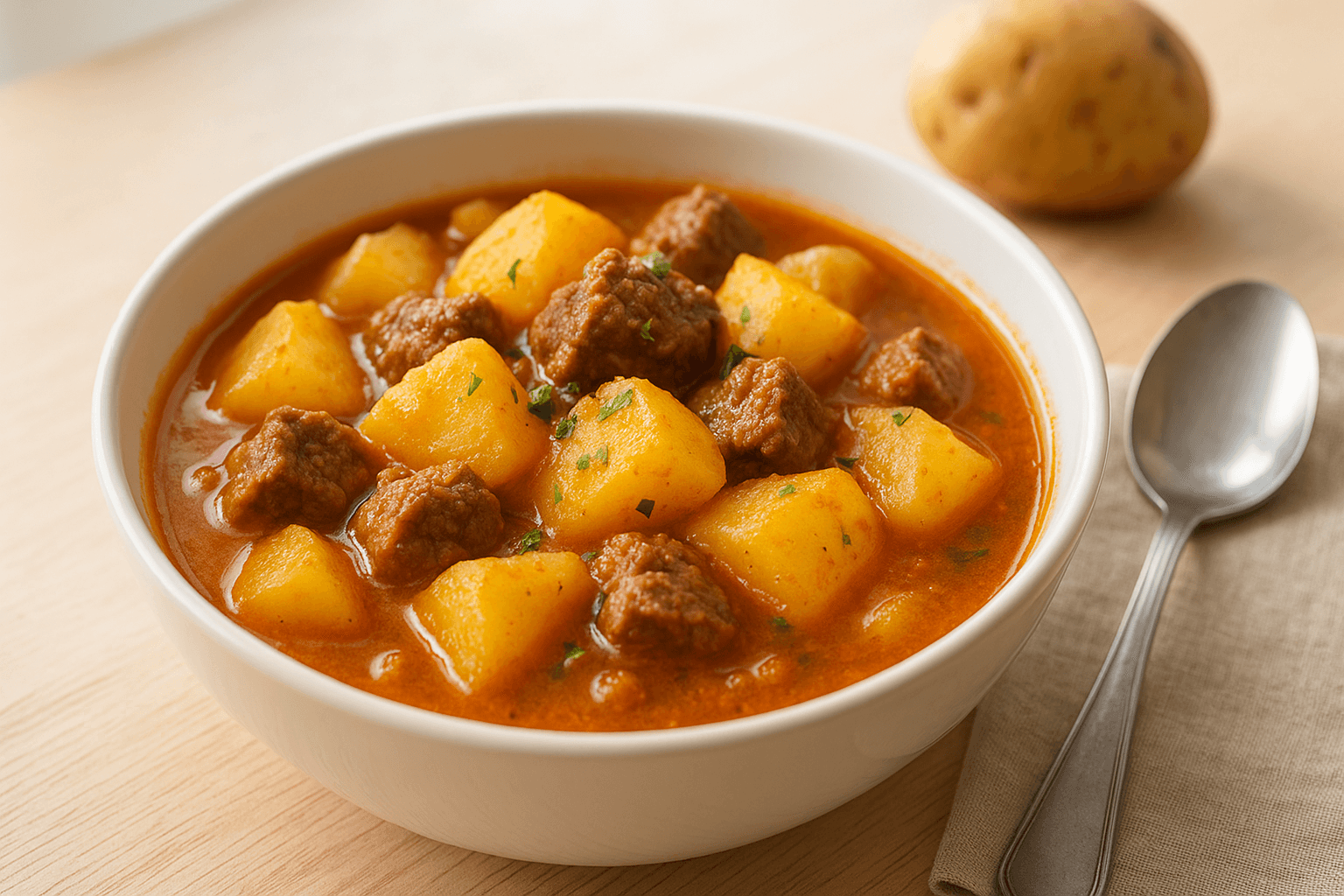 Plato de Deliciosas Patatas Guisadas con Carne que Sorprenderán a Todos