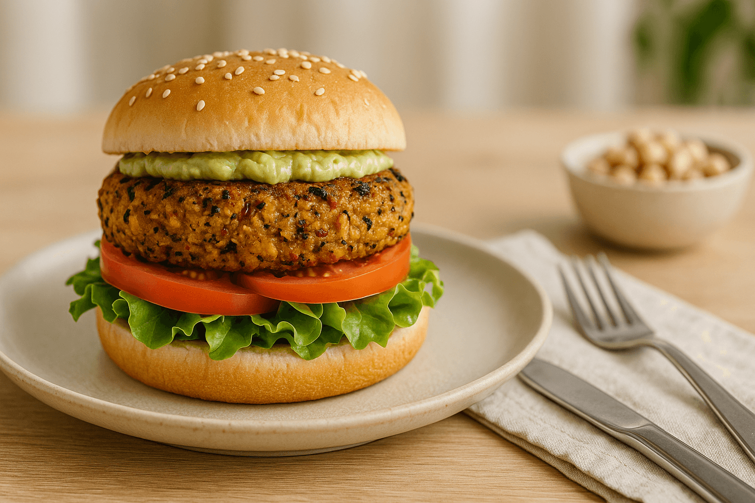 Plato de Hamburguesa Vegana de Garbanzos y Quinoa que Sorprende