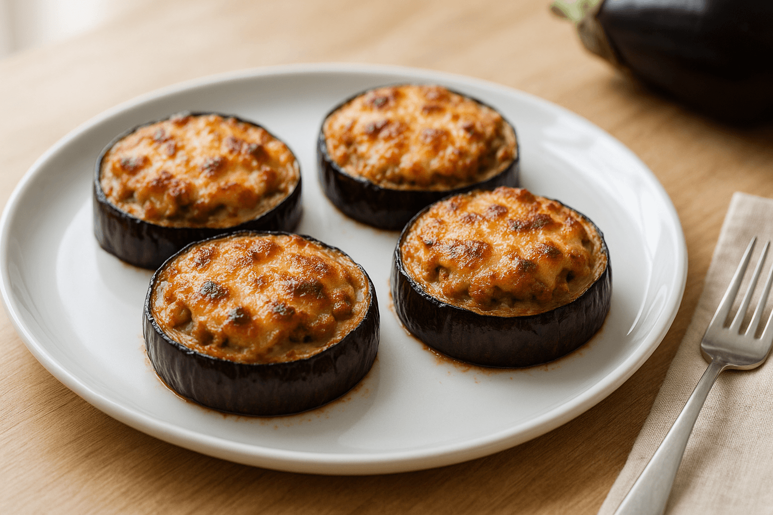 Plato de Rodajas de berenjena rellenas irresistibles en air fryer
