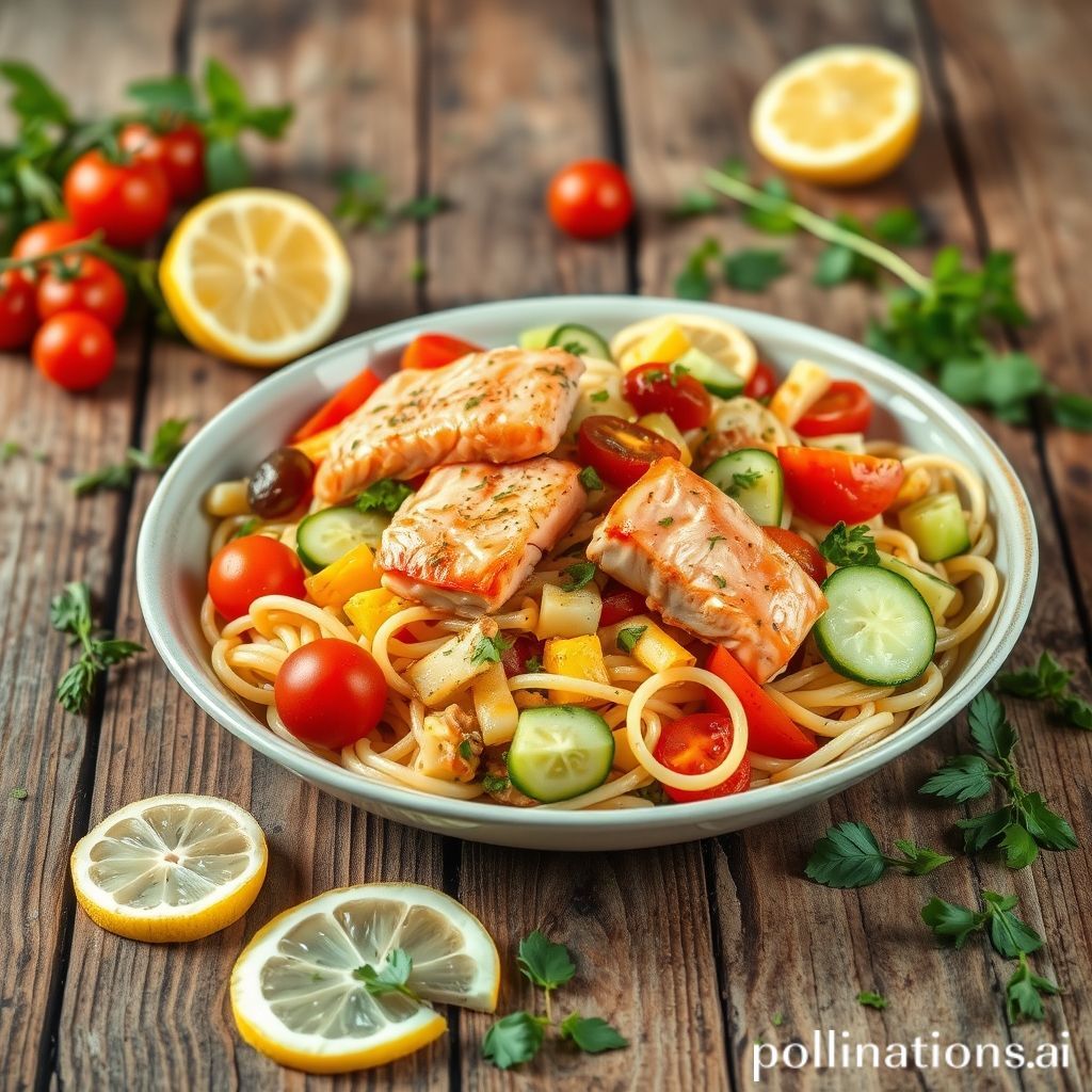 Ensalada de pasta con salmón marinado