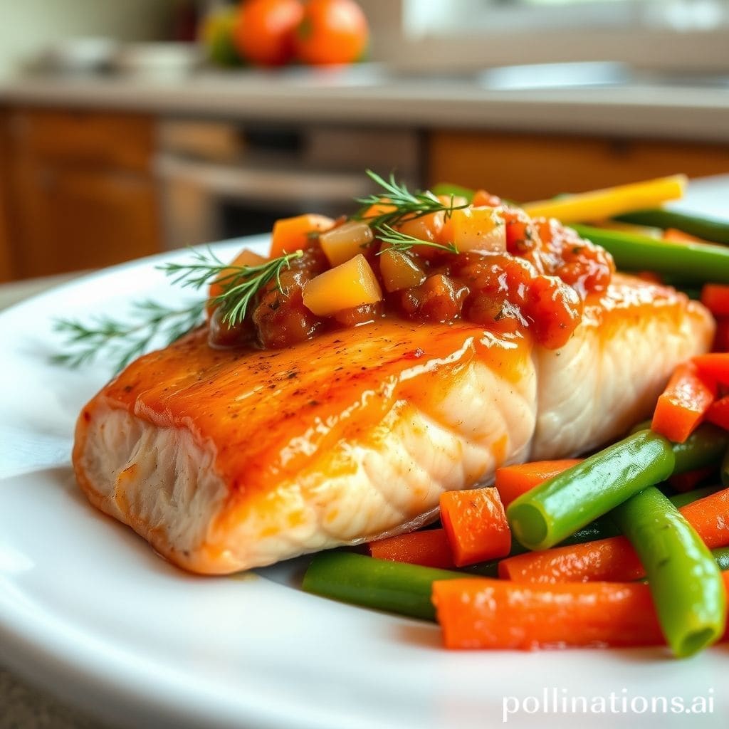 Plato de Salmón con Salsa de Eneldo y Mix de Verduras