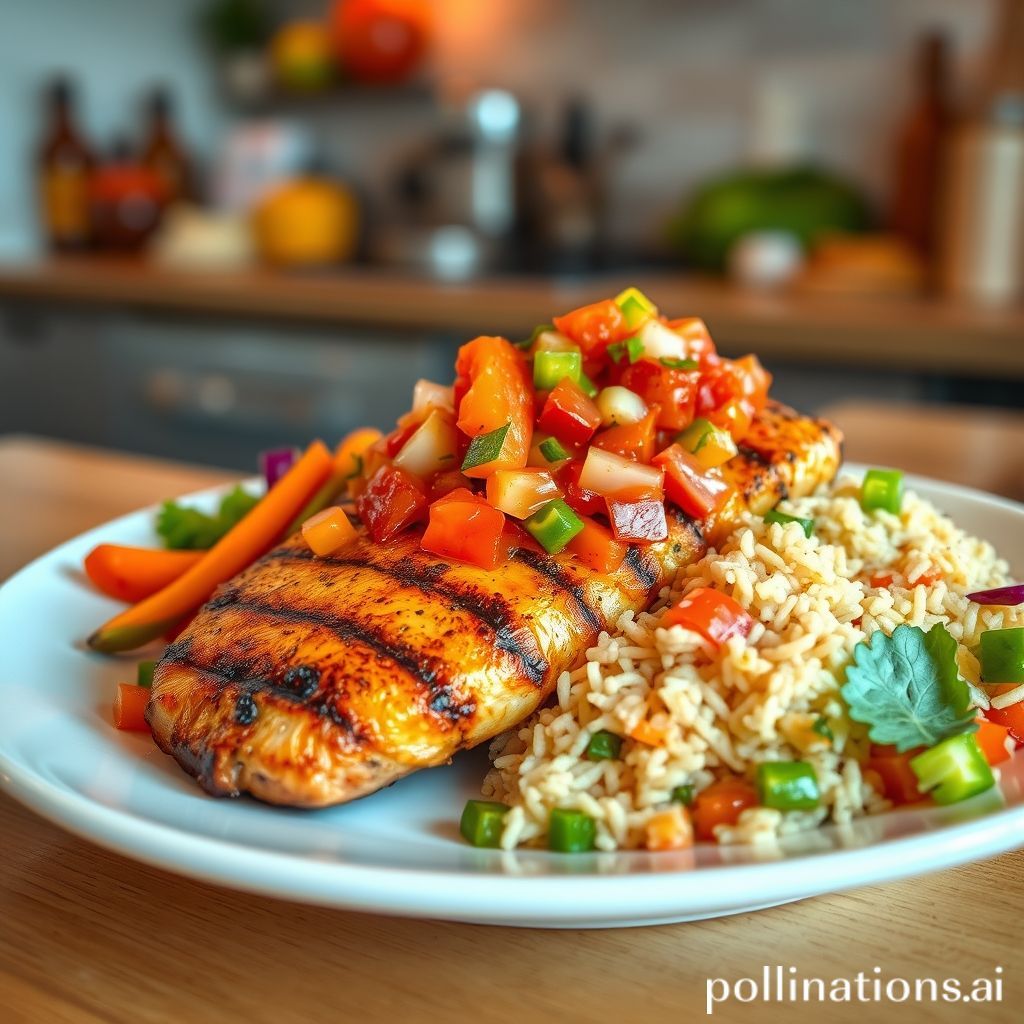Pollo con Salsa Yakarta, Arroz y Verduras