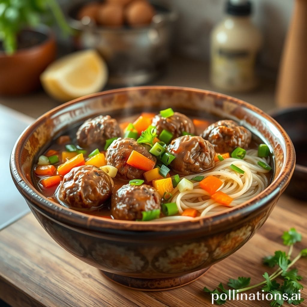 Plato de Albóndigas Semur Daging con Noodles de Arroz y Verduras
