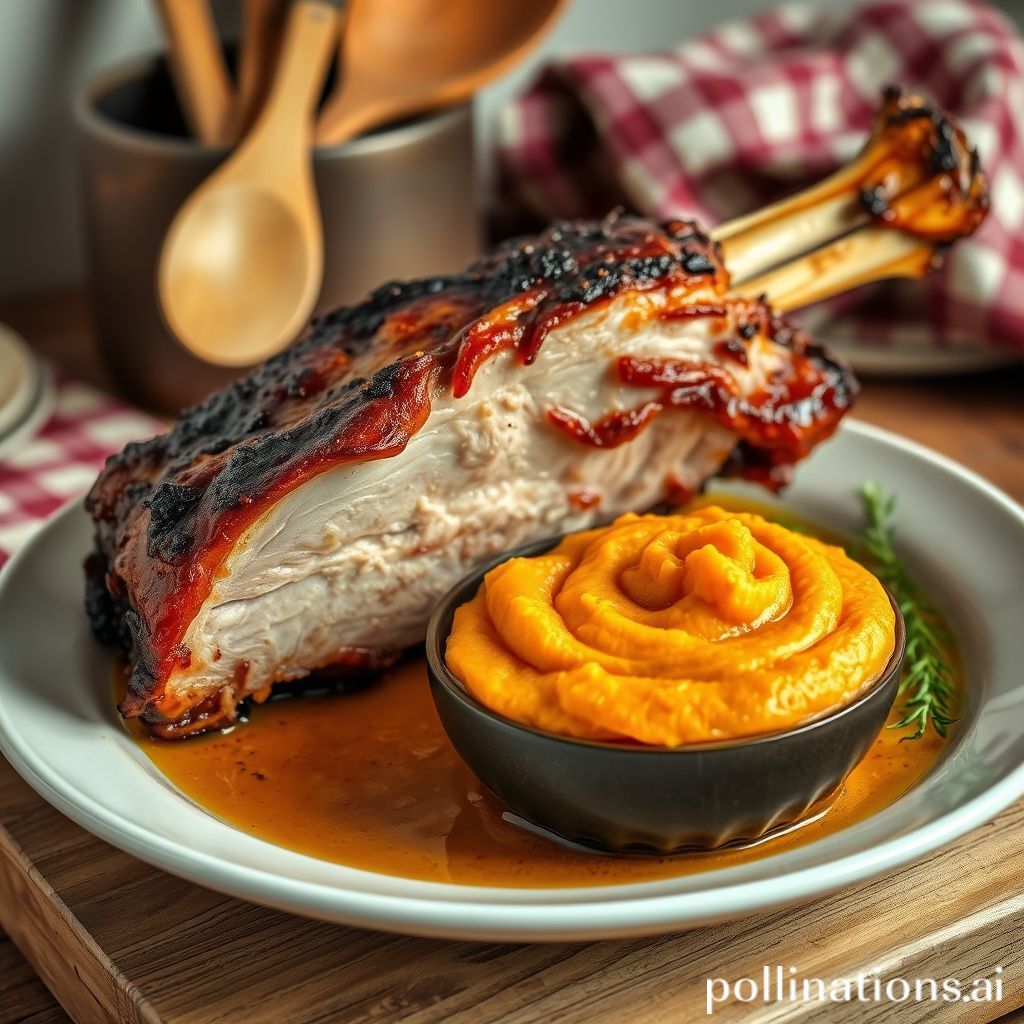 Costillas de Cerdo al Horno con Puré de Batatas y Ensalada de Col