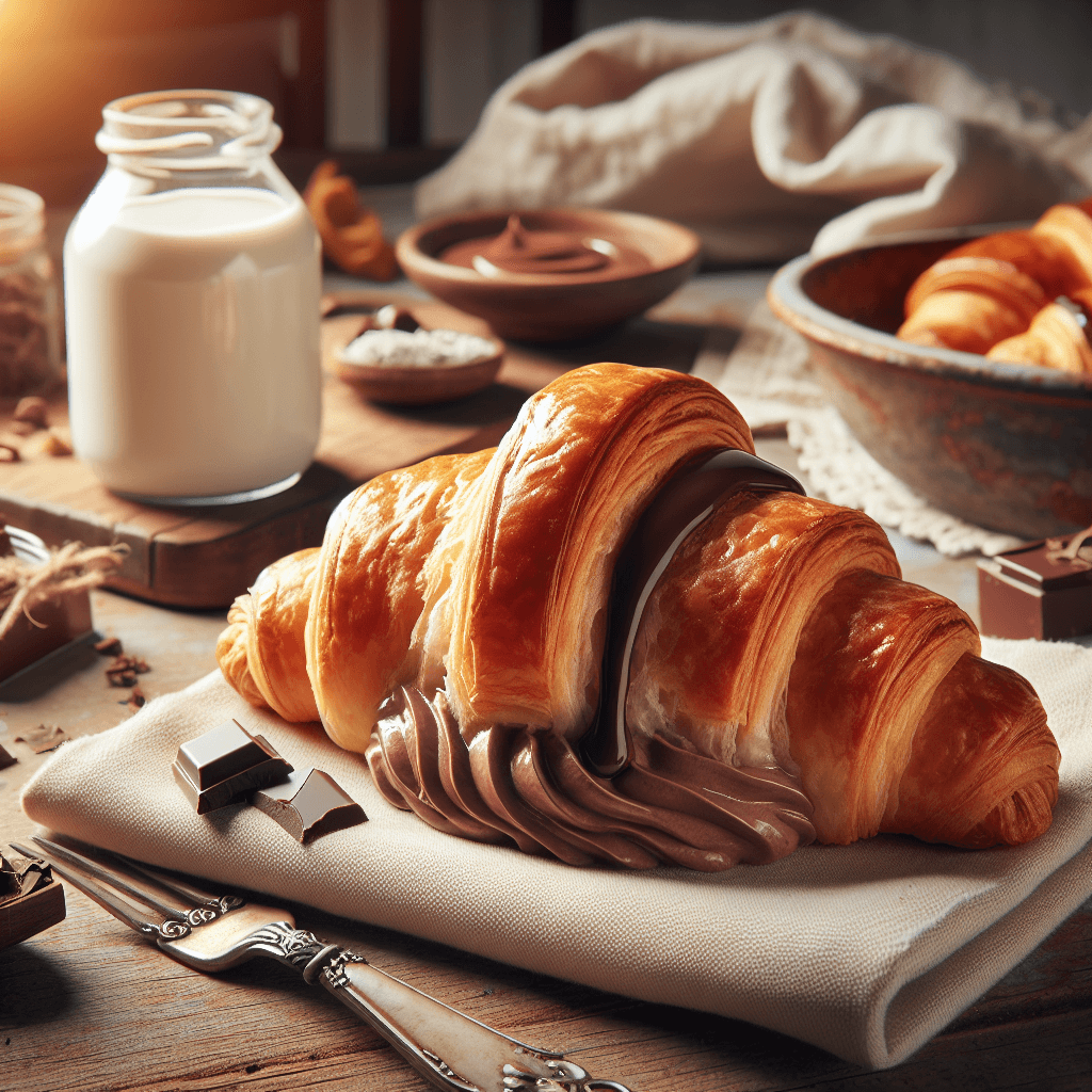 Plato de Croissant Relleno de Crema de Chocolate Casera