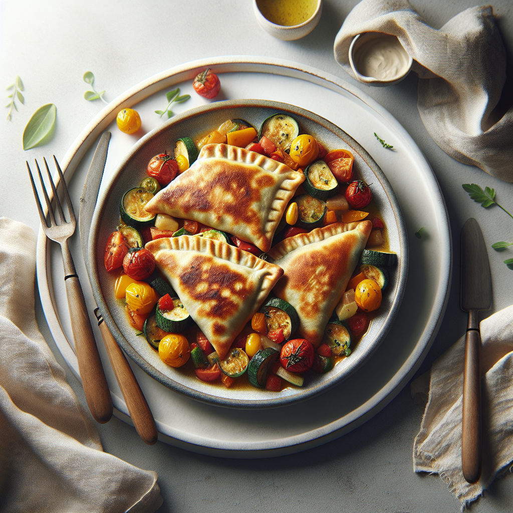 Empanadillas al horno de pollo asado con pisto