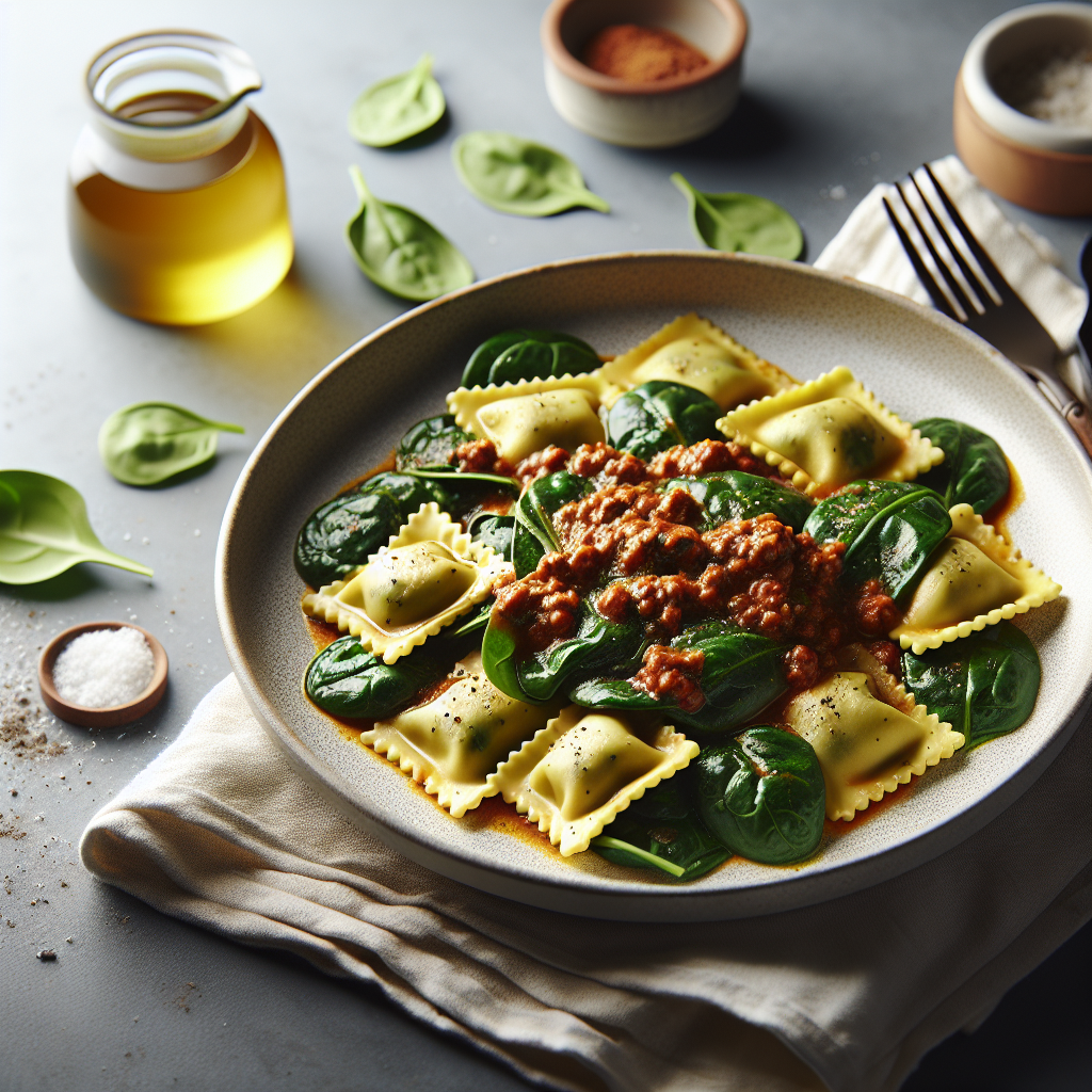 Raviolis de Espinacas con Salsa Boloñesa