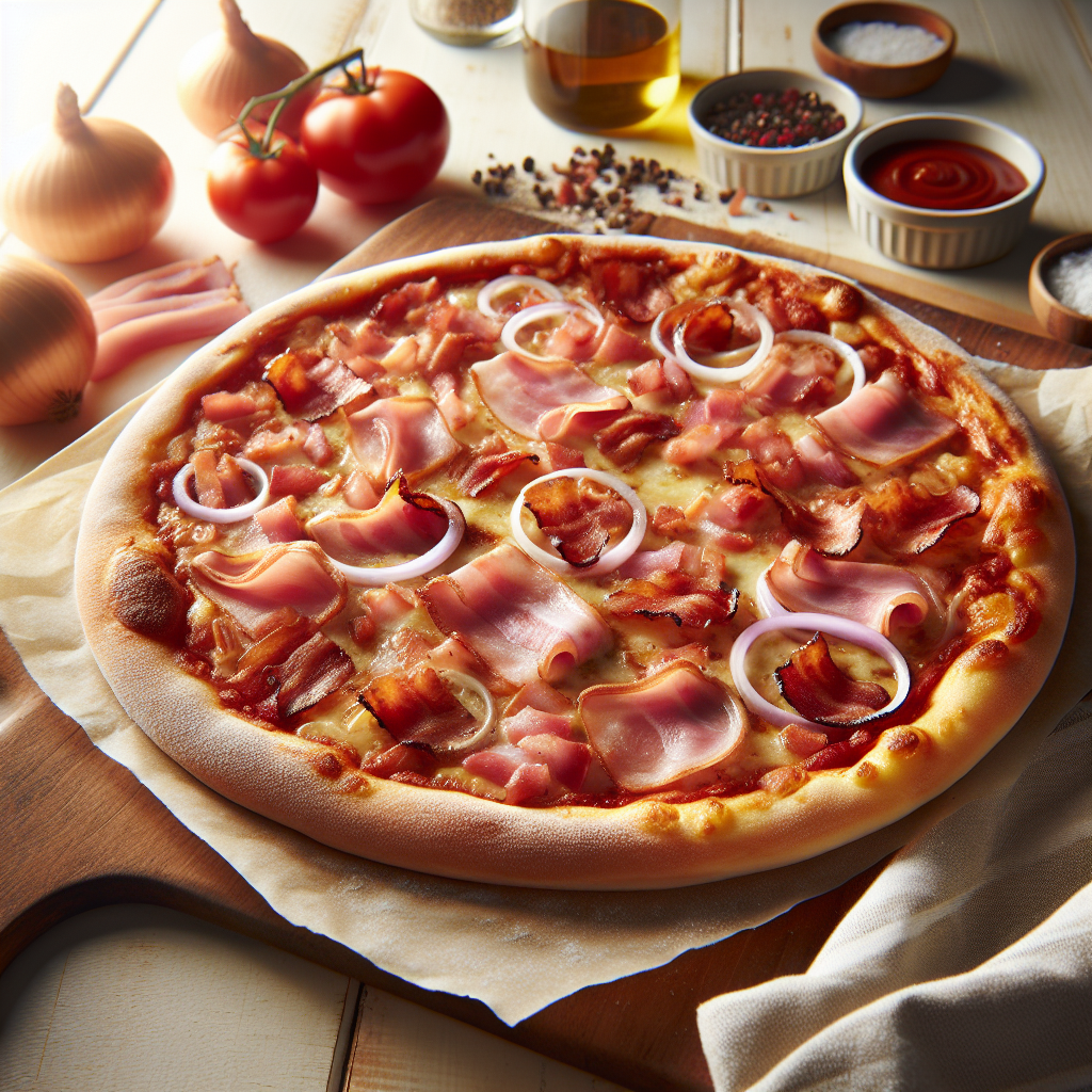 Pizza de Bacon, Cebolla y Jamón con Masa Casera Irresistible