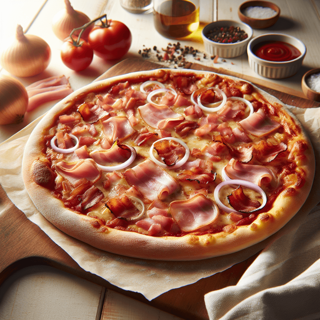Plato de Pizza de Bacon, Cebolla y Jamón con Masa Casera Irresistible