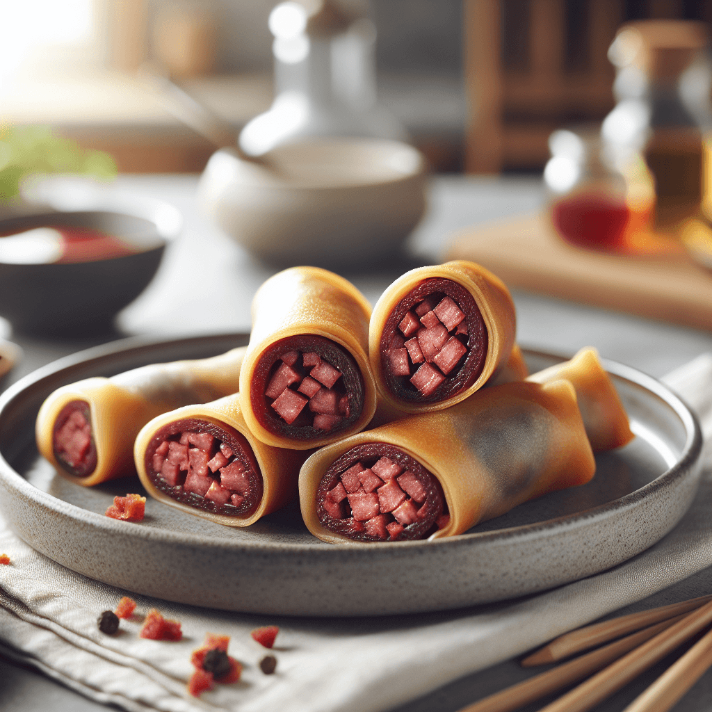 Plato de Rollitos de primavera rellenos de morcilla que sorprenden