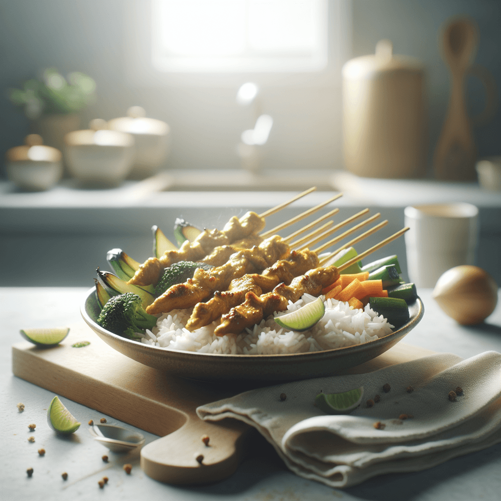 Satay de Pollo con Arroz y Hortalizas que Sorprende