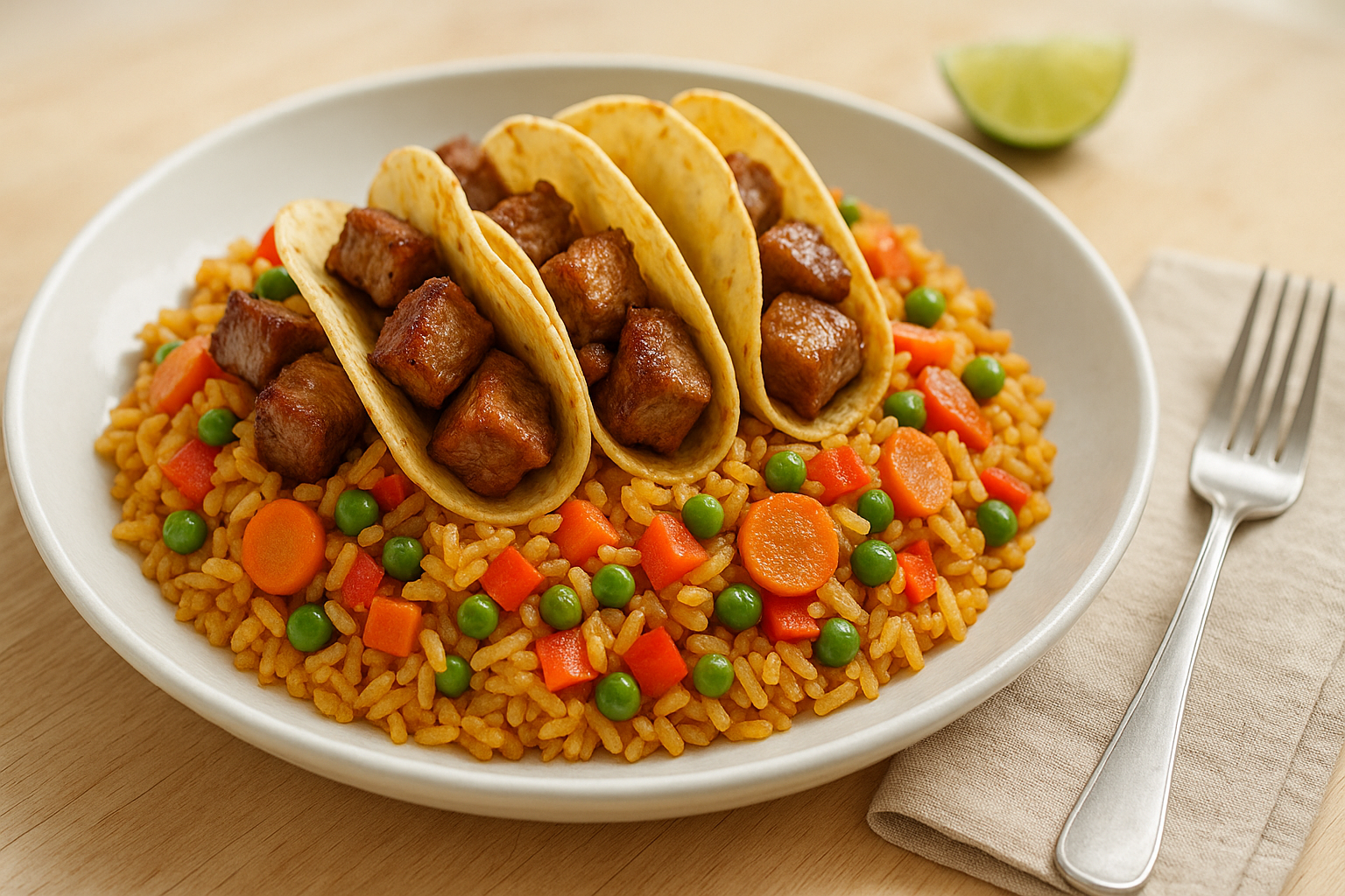 Arroz con Tacos de Cerdo y Verduras que Sorprende