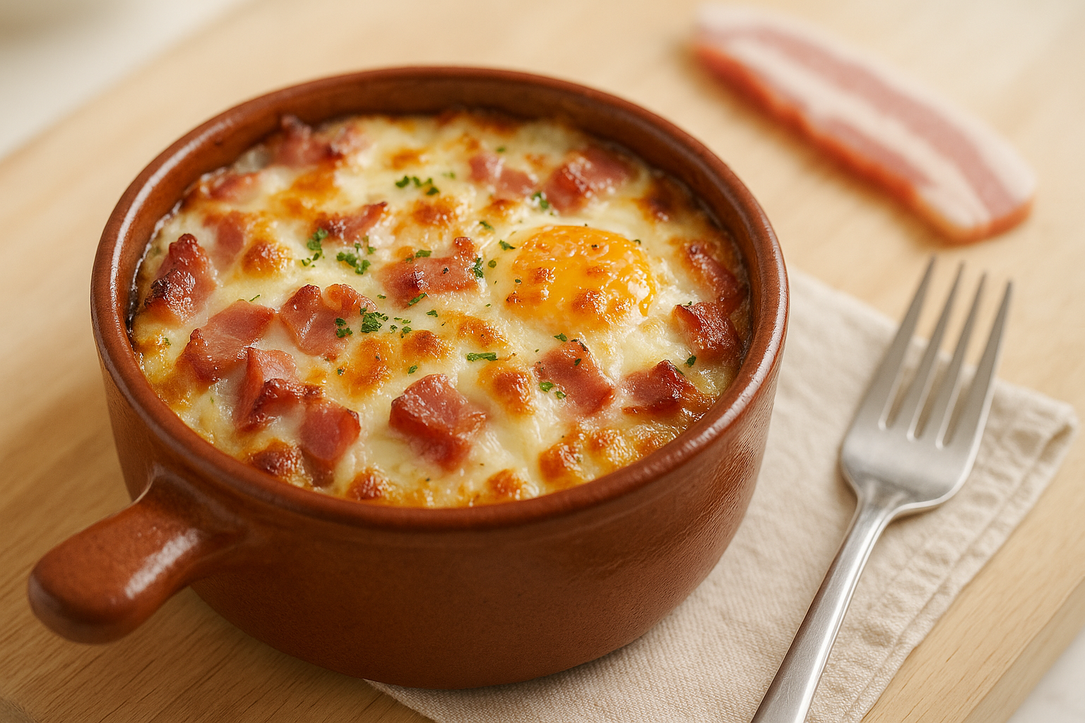 Cazuelita de Huevos Gratinados con Bacon y Mozzarella en Air Fryer