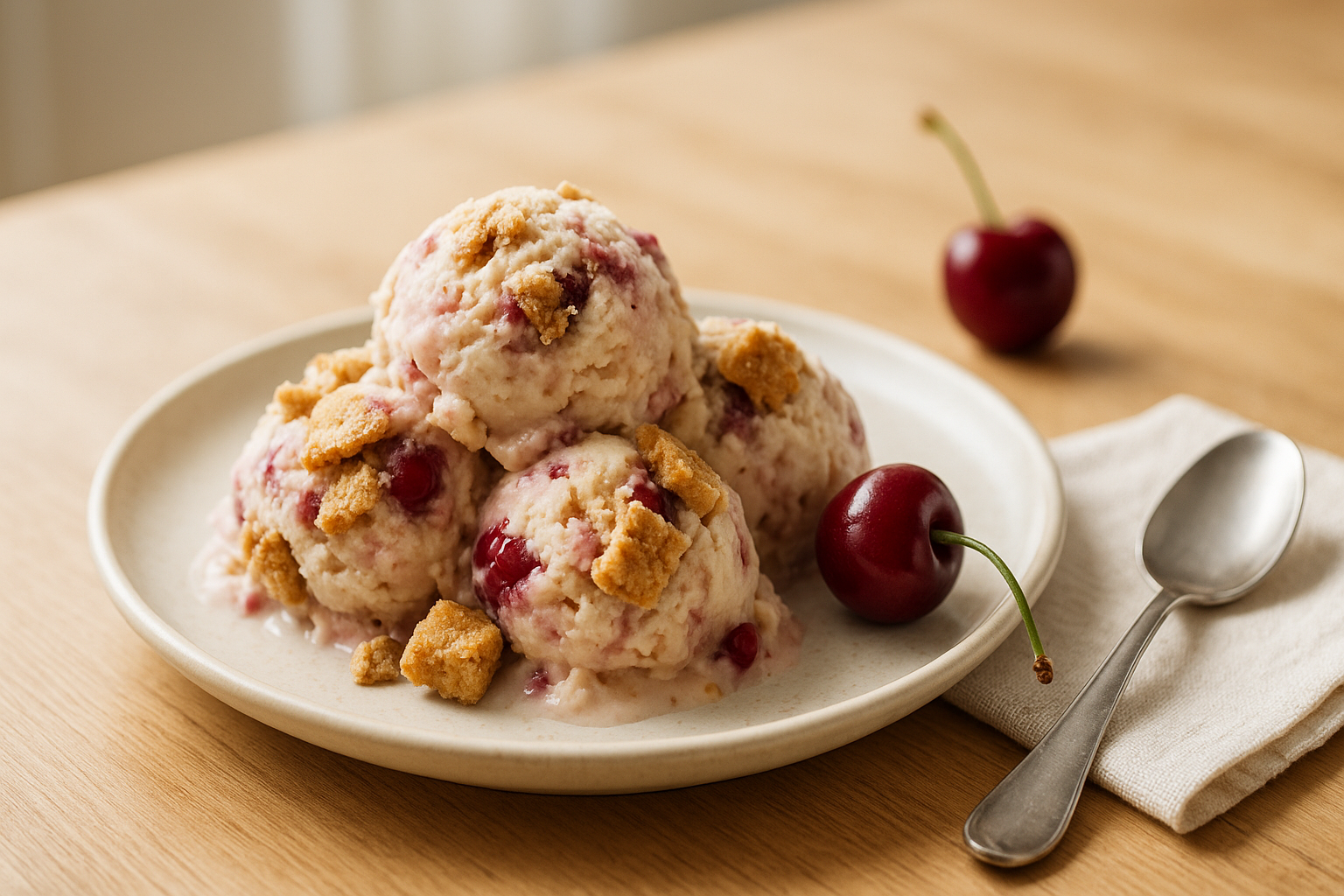 Helado casero de galletas y cerezas que te encantará