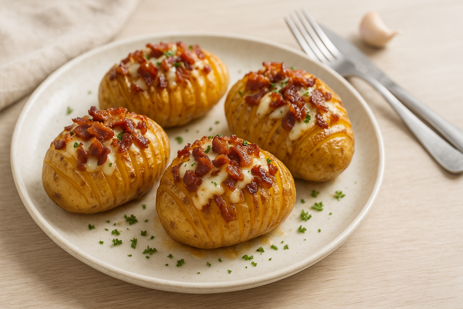 Patatas Hasselback con Queso y Bacon Crujiente en Freidora de Aire