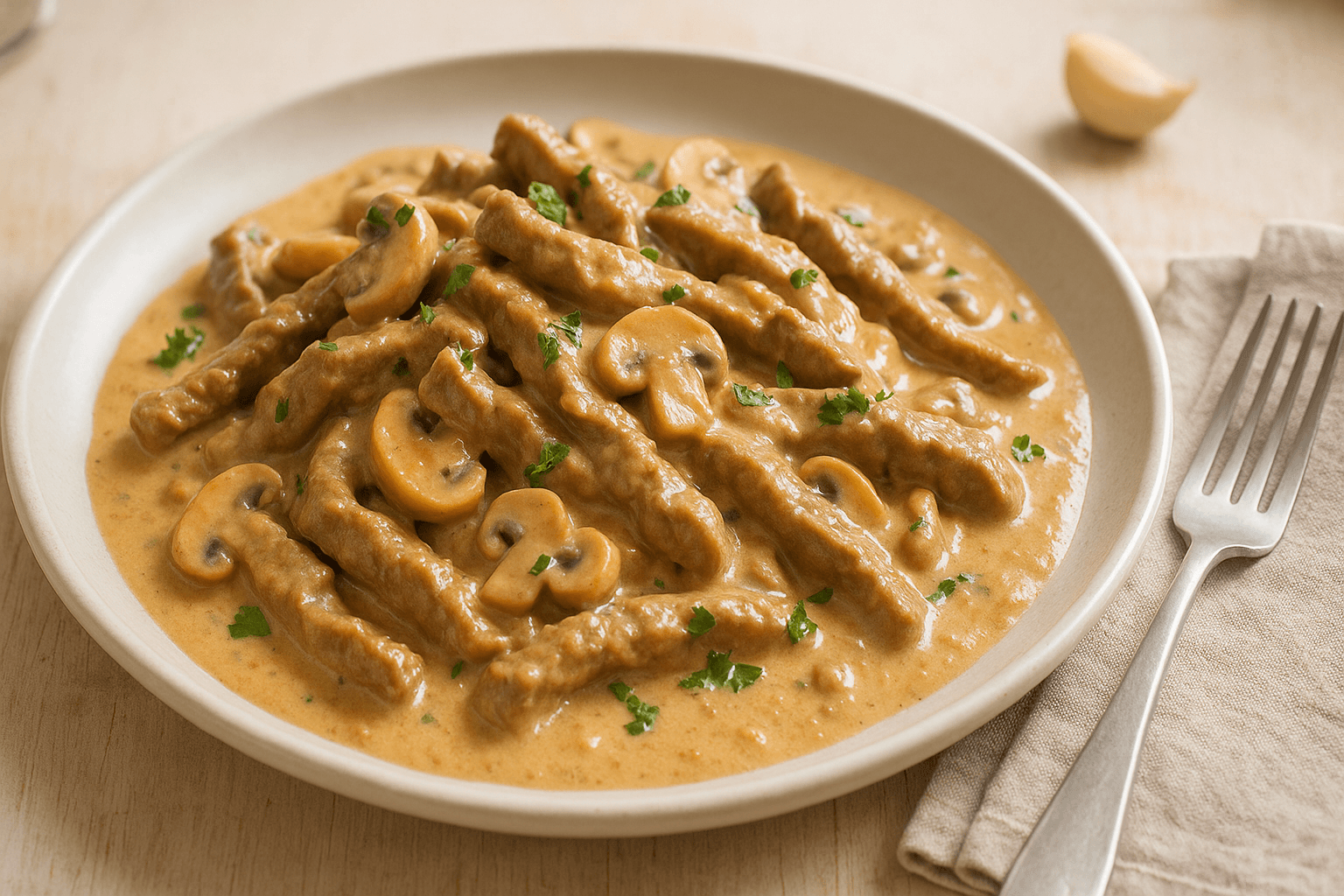 Plato de Ternera Strogonoff Cremosa que Sorprenderá a Todos
