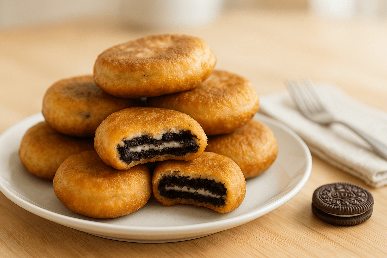 Plato de Deliciosas Oreos Pancakes Fritas en Air Fryer