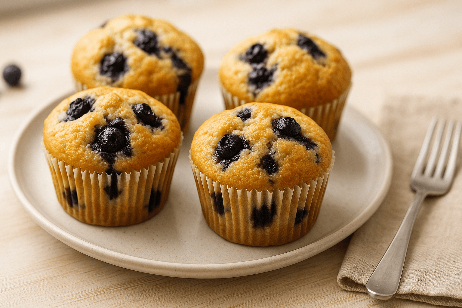 Plato de Muffins de arándanos esponjosos en freidora de aire